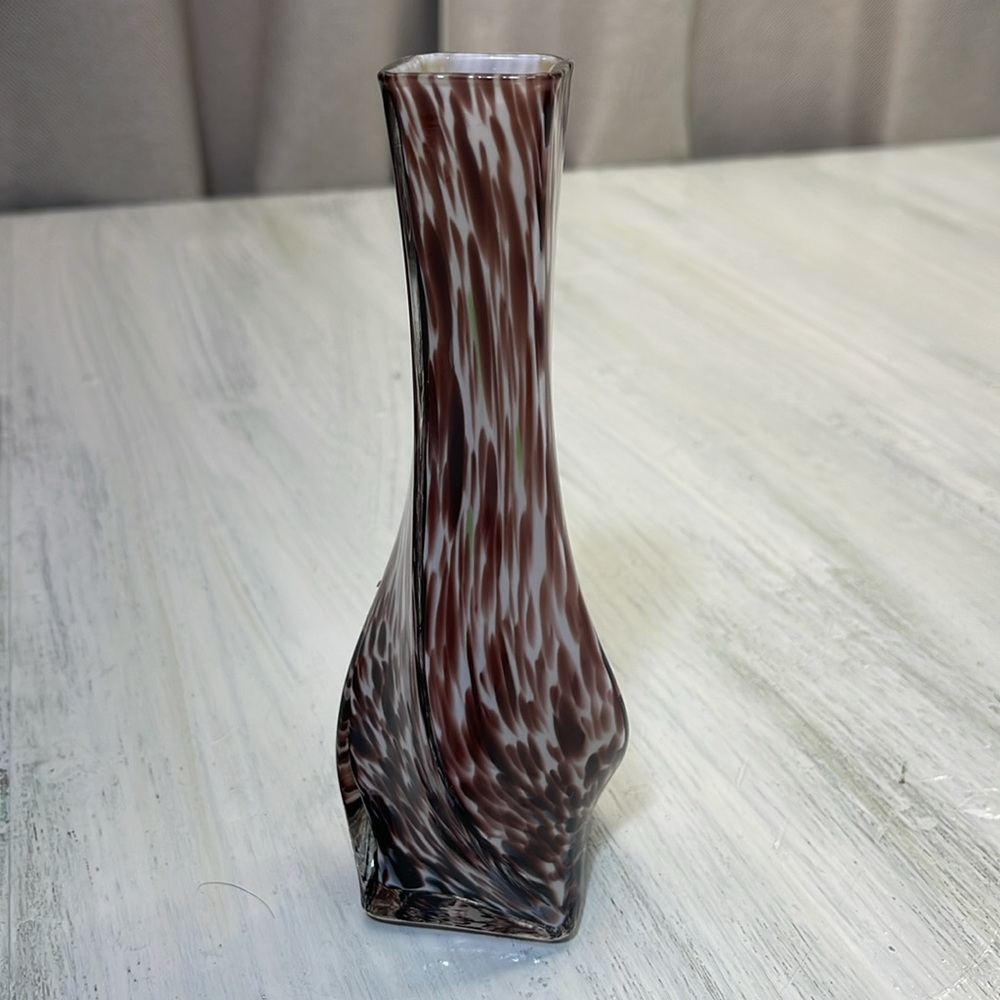 Elegant Vintage Brown & White w/ Hints of Green Art Glass Vase